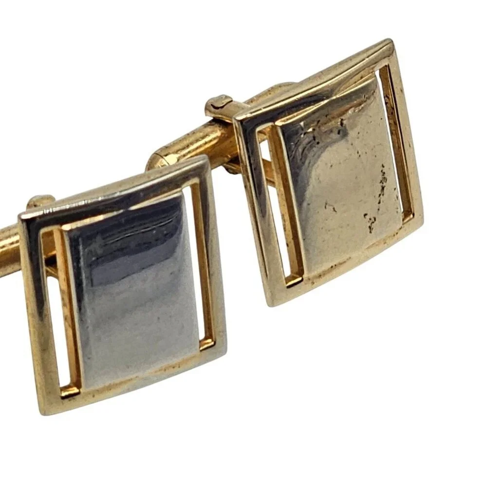 Vintage Swank Gold Silver Square Cufflinks Mid Century